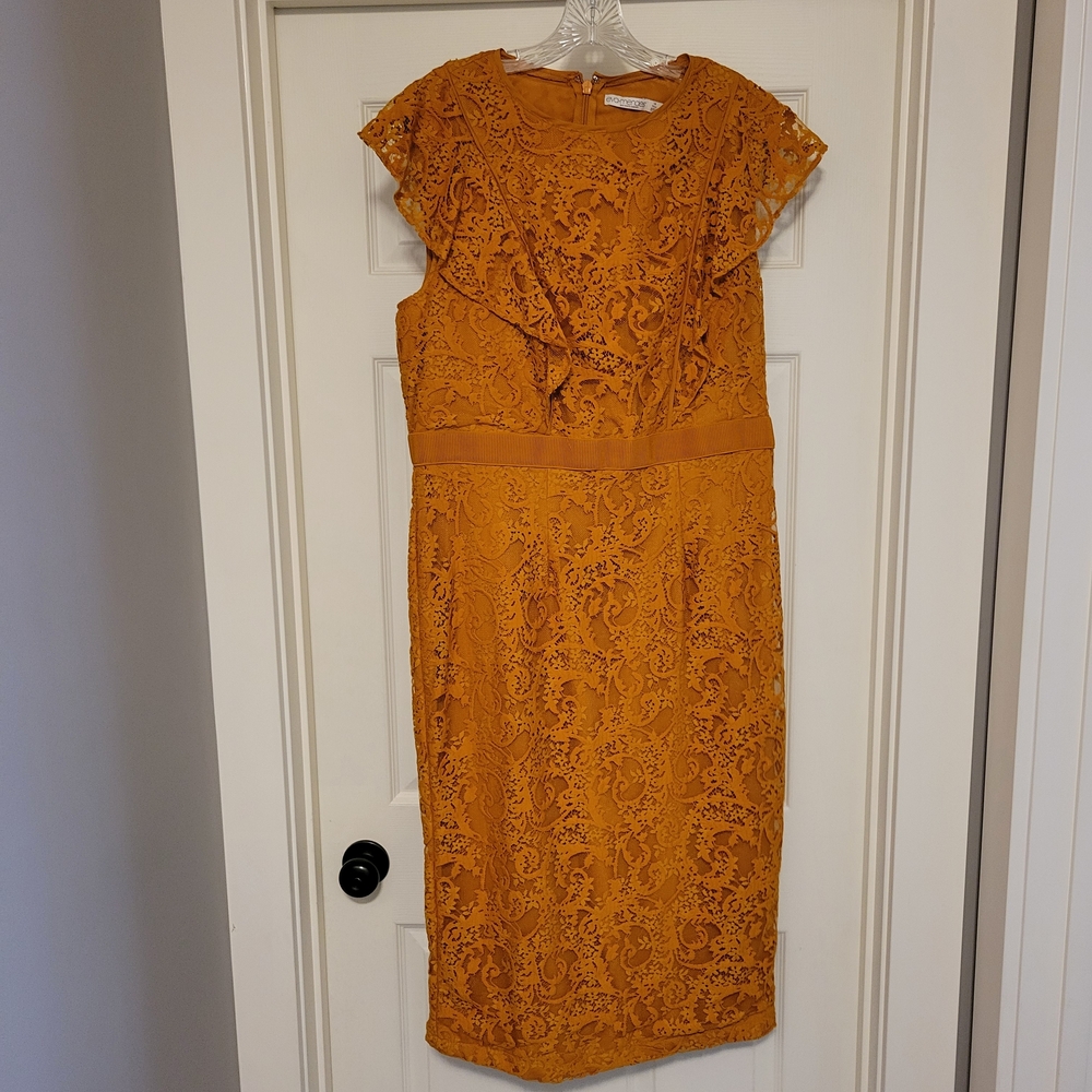 Eva Mendes for New York & Company Mustard Lace Midi Dress size 18 TALL